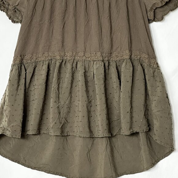 Green Lacy Baby Doll Short Sleeve Blouse Size Small With Button Closure - Picture 6 of 7